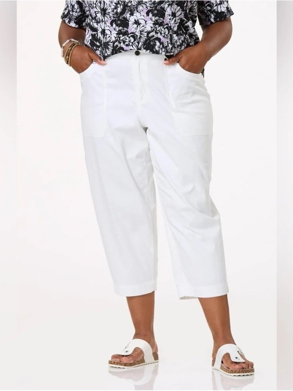 Cato | PLUS SIZE SOLID CROPPED UTILITY PANTS WHITE